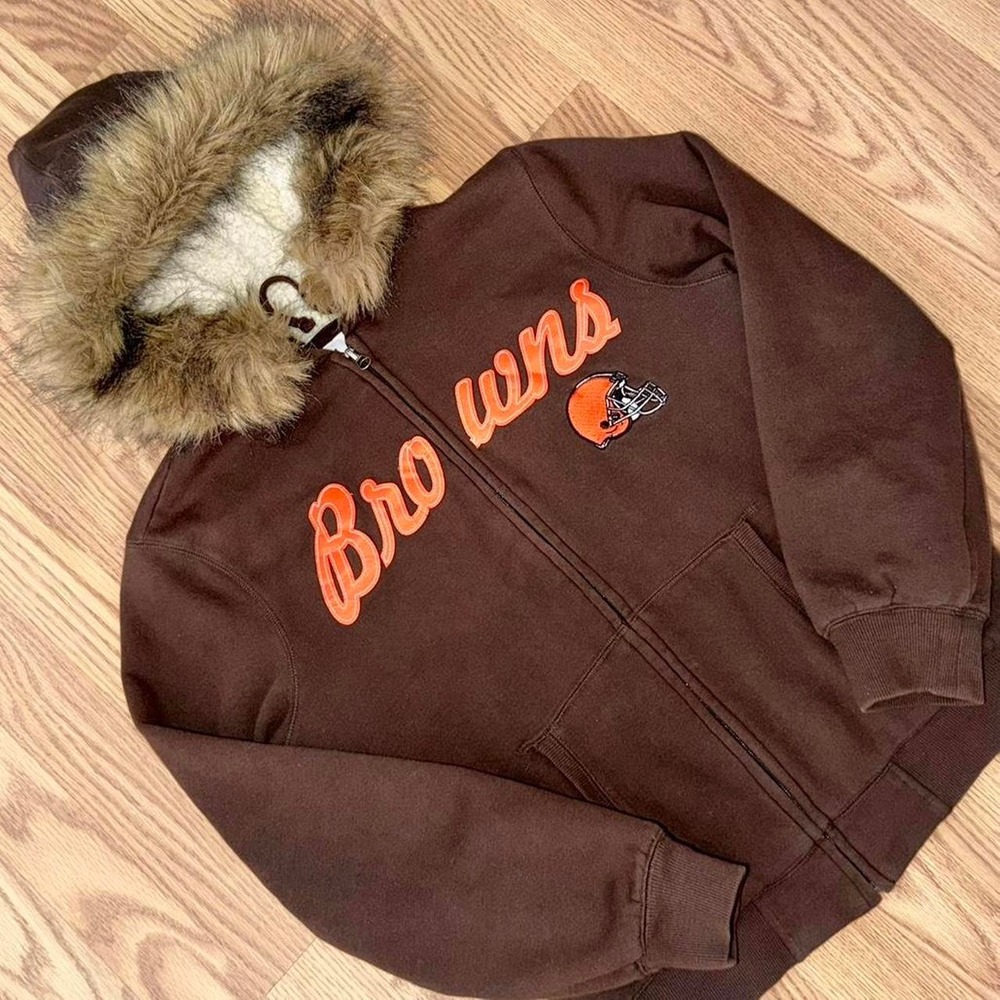 Cleveland Browns Faux-Fur Hood Zip Hoodie — Women's M
